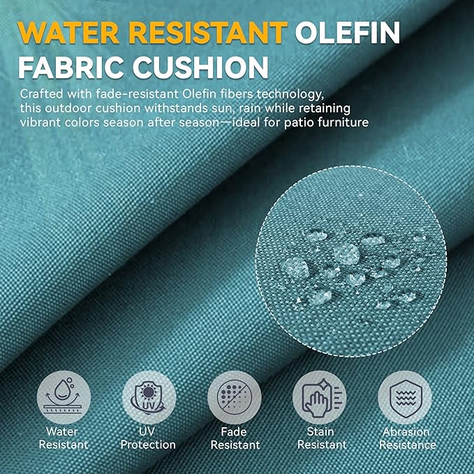 Outdoor Chair Cushions - 22" x 25" x 4" Patio Furniture Cushions with Water Resistant & Removable Cover, 28D High Density Sponge Patio Cushion for Outdoor Furniture Couch Rocker Chair, Peacock Green