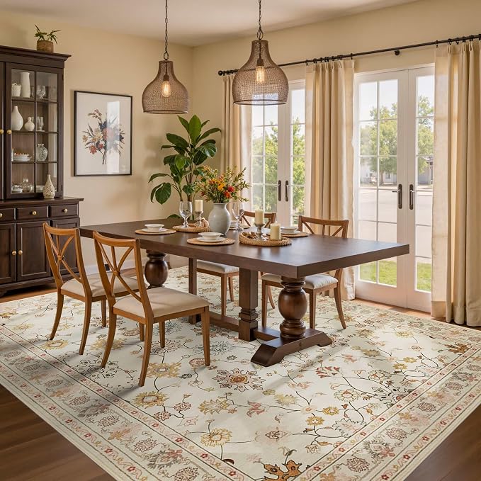 Floral Rug for Living Room Bedroom, 6x9 Washable Rug, Vintage Boho Area Rug - Image 3