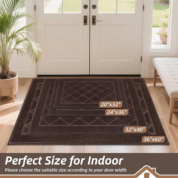 BEQHAUSE Dirt Trapper Door Mat 20" x 32", Doormat Non-Slip Entryway Rugs Washable, Dog Door Mat Stain Resistant and Absorbent Welcome Floor Mat for Front Back Door, Muddy Wet Shoes & Paws, Brown