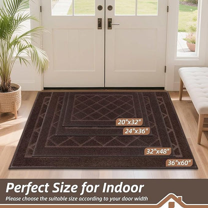 BEQHAUSE Dirt Trapper Door Mat 20" x 32", Doormat Non-Slip Entryway Rugs Washable, Dog Door Mat Stain Resistant and Absorbent Welcome Floor Mat for Front Back Door, Muddy Wet Shoes & Paws, Brown