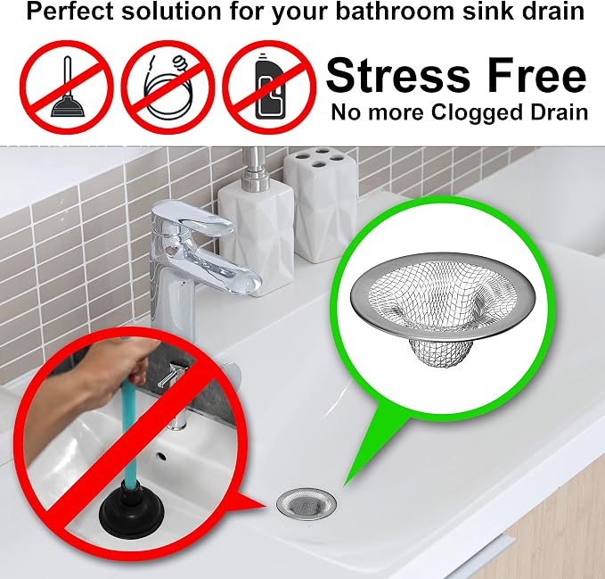 6 Pack - 2.125" Top / 1" Basket- Mesh Sink Drain Strainer Hair Catcher - Image 4