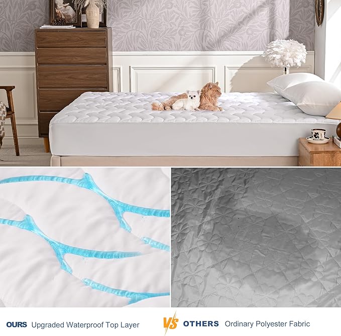 GRT Twin Mattress Protector, 100% Waterproof Mattress Protector Twin with Dual-Layers Protection, Noiseless Quilted Fitted Mattress Pad Cover with 8"-26" Deep Pocket