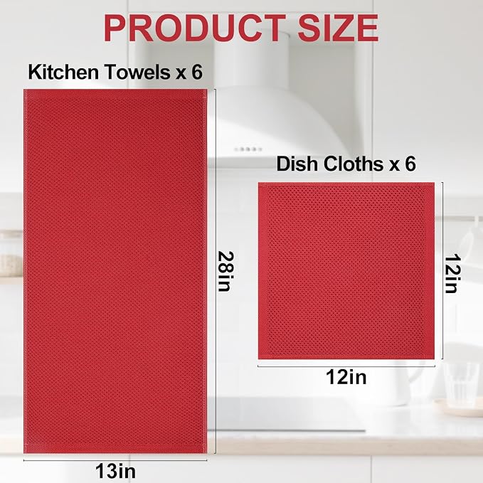 Homaxy 100% Cotton Kitchen Towels and Dishcloths Set, 12 x 12 Inches and 13 x - Image 4