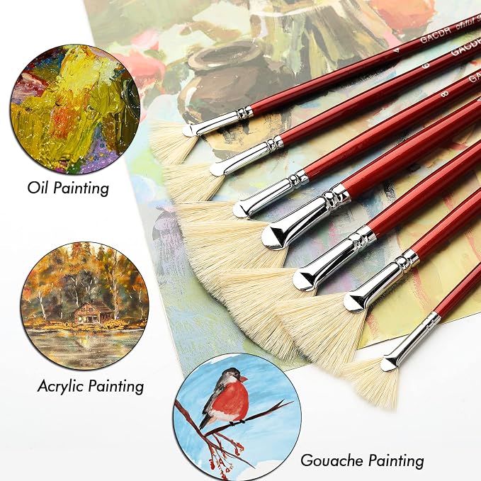 Fan Brush for Painting, 7 Pieces Fan Brush Set - Image 6