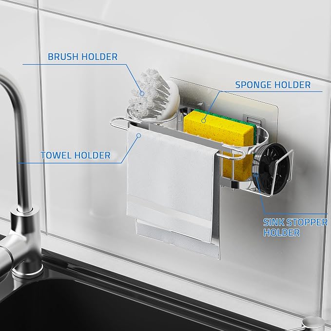 Cisily Kitchen Sink Caddy Sponge Holder in The Sink, Stainless Steel Kitchen - Image 6
