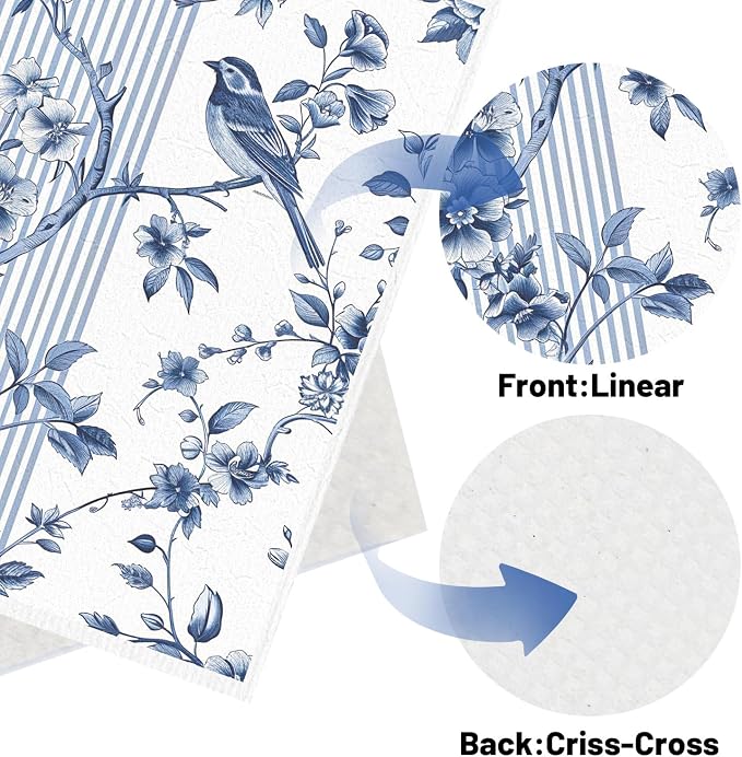 Blue Floral Swedish Dishcloths for Kitchen, 6 Pack Reusable Dish Paper Hand - Image 4