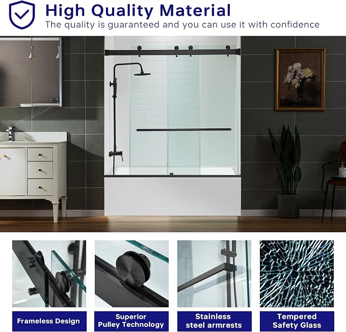 Woodbridge Frameless Bathtub Shower Doors 56-60" Width x 66" Height - Image 6