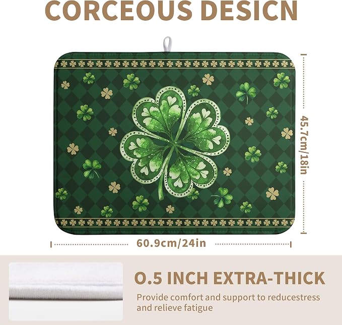 St Patrick's Day Shamrock Dish Drying Mat Green Spring Kitchen Dish Drying Pad - Image 5