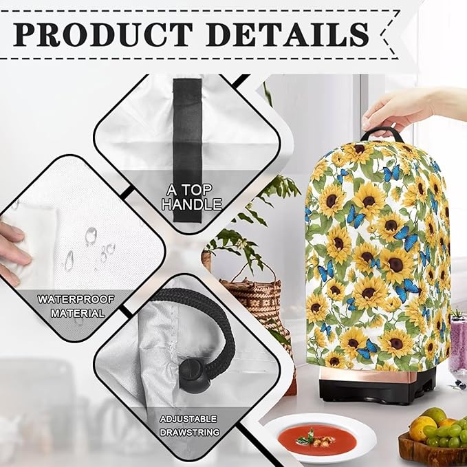 Blender Covers Kitchen Appliance Dust Cover Sunflower Butterfly Blender Protector Food Processor Protection Washable Coffee Maker for Kitchen Counter