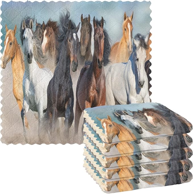 ALAZA Dish Towels Kitchen Cleaning Cloths Running Horse Dish Cloths Super by ALAZA