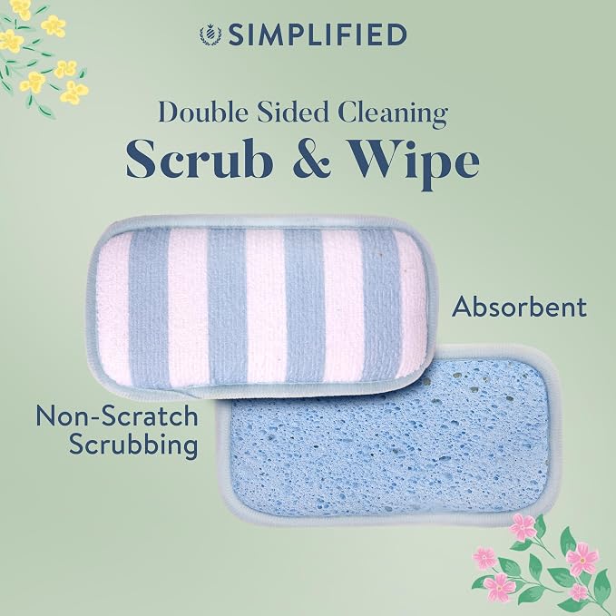 Simplified 5-Pack Scrub & Wipe 2-in-1 Dishwashing Sponges - Image 5