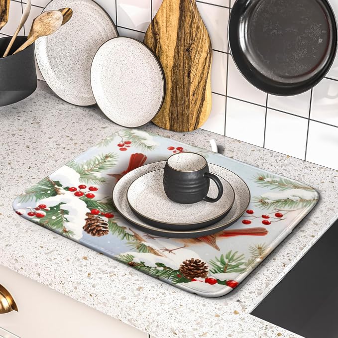 Winter Cardinal Bird Dish Drying Mat - Image 5