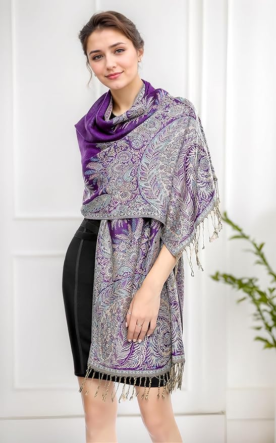 Achillea Big Paisley Pashmina Shawl Wrap for Women – Elegant Scarf for Weddings, Evening Dresses, Festivals & Daily Wear