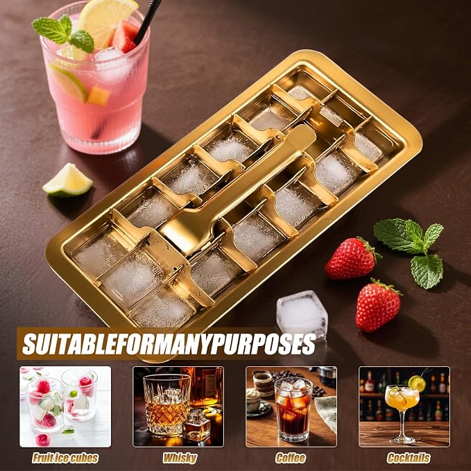 Professional Ice Cube Tray Gold-color, 18-Slot Stainless Steel, Heavy Duty - Image 6