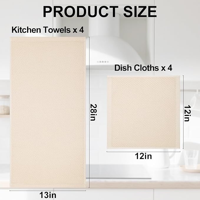 Homaxy 100% Cotton Kitchen Towels and Dishcloths Set, 12 x 12 Inches and 13 x - Image 4