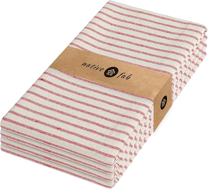 Native Fab 4 Pack Farmhouse Stripe Kitchen Dish Towels Cotton Super Absorbent by NativeFab