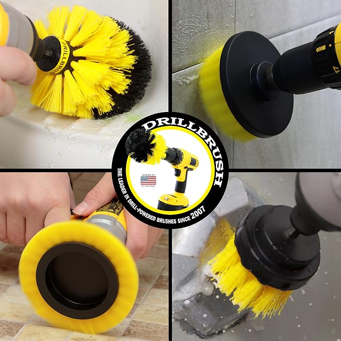 Yellow Drill Brush Attachments for Cleaning Shower, Bathroom - Image 2
