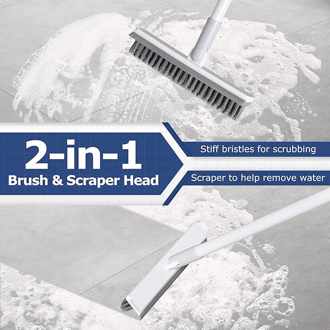 Grout Brush with Long Handle, Floor Cleaning Scrubber with Stiff Bristles - Image 2