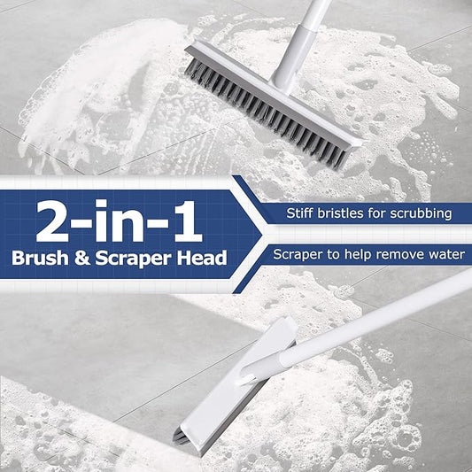 Grout Brush with Long Handle, Floor Cleaning Scrubber with Stiff Bristles - Image 2