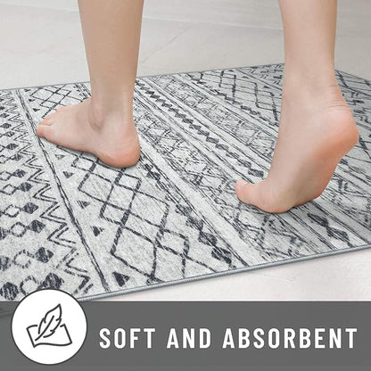 KUTA Washable Rugs 9x12 Grey, Moroccan Boho Large Area Rug Non-Slip, Ultra Soft Geometric Tribal Traditional Farmhouse Carpet for Living Room Dining Room Bedroom Dorm Office Home Decor