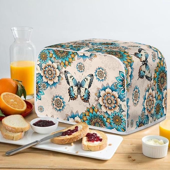 Boho Mandala Printed Toaster Cover for Anti-Dust & Fingerprint, Butterfly Printed Kitchen Small Appliance, Microwave Toaster Oven Cover Decor Accessories for Kitchen