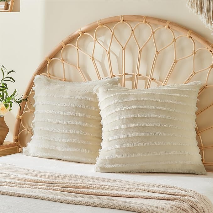 BEDELITE Velvet Pillow Covers 26x26 with Zipper, 2 Pack Super Soft Square Pillow Covers for Bedroom, Sofa, Luxury Cozy Fleece Pillowcases for All Seasons(26x26 Inches, Beige-Boho)
