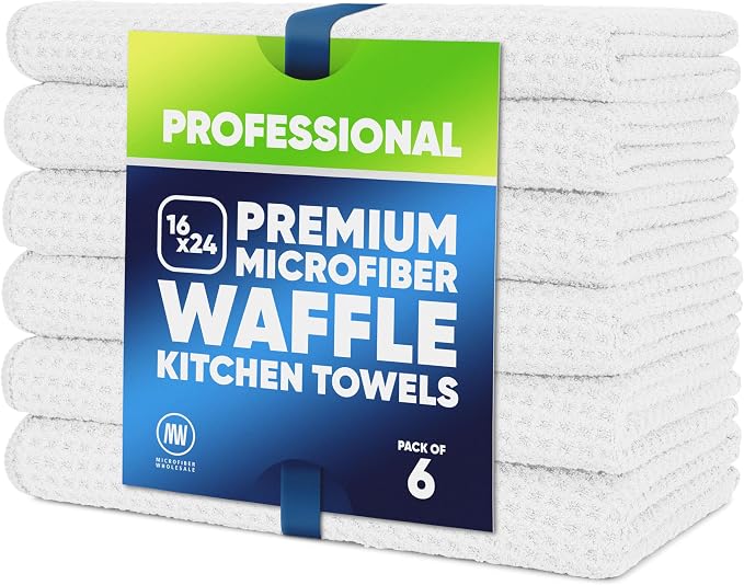 Kitchen Towels - Microfiber Waffle Weave Towels | Absorbent, No Lint, Commercial by MicrofiberWholesale