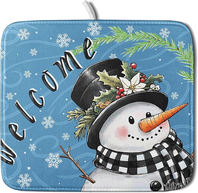 Christmas Snowman Dish Drying Mat by Aytipun