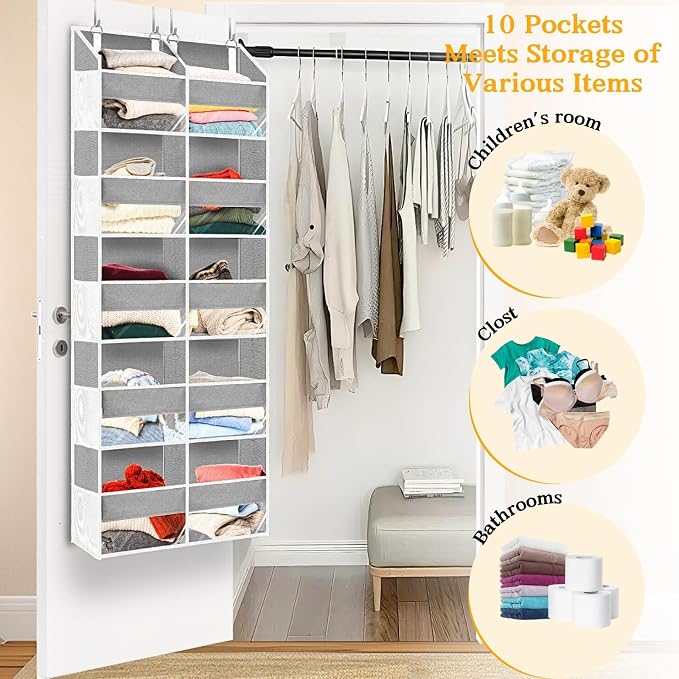2 Pack Over The Door Organizer 5 Tiers, Extra Large Behind Door Storage of 10 - Image 6