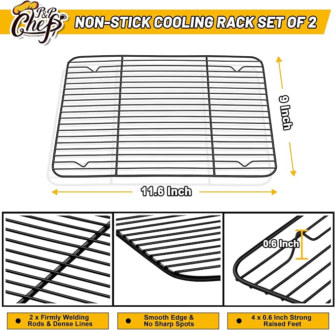 P&P CHEF Cooling Baking Rack Pack of 2, Stainless Steel Cooling Racks - Image 2