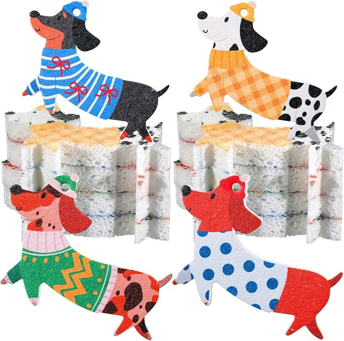 8 Pcs Christmas Sponges Dish Sponges, Cute Kitchen Scrub Sponge, Dual-Sided by Unknown