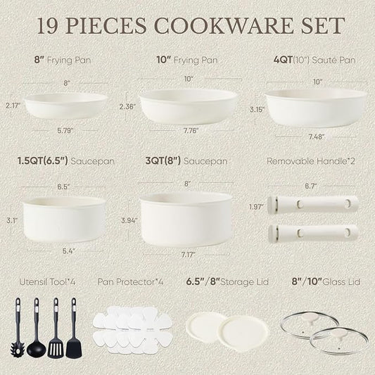 CAROTE 19pcs Pots and Pans Set, Nonstick Cookware Set Detachable Handle - Image 2