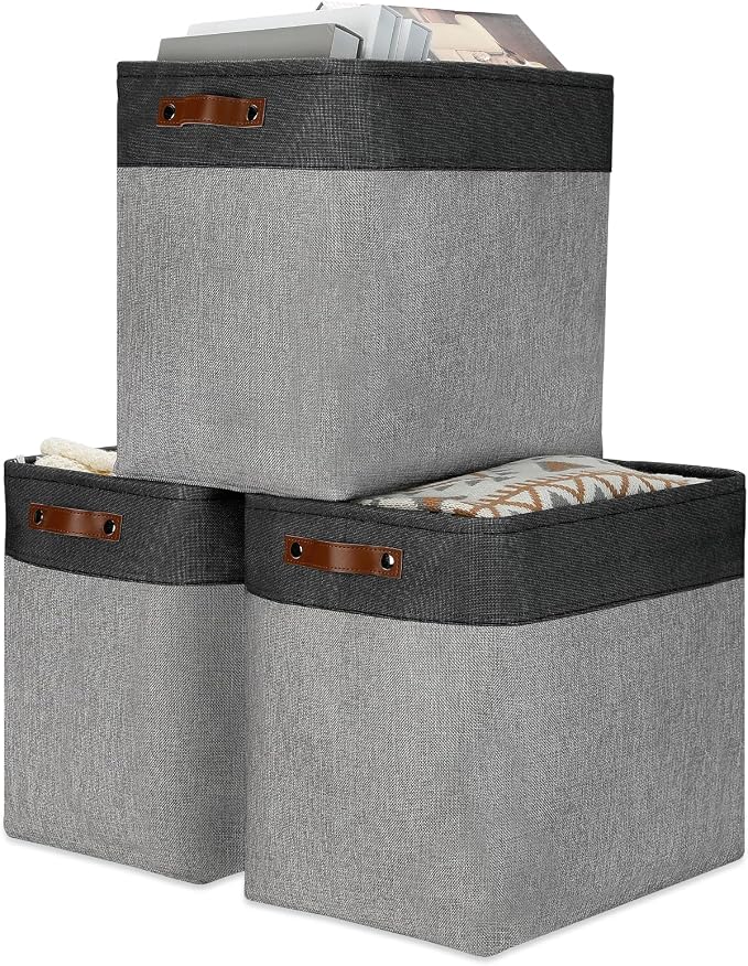 DULLEMELO Grey Storage Baskets for Organizing 3 Pack Fabric Shelf Baskets for by DULLEMELO