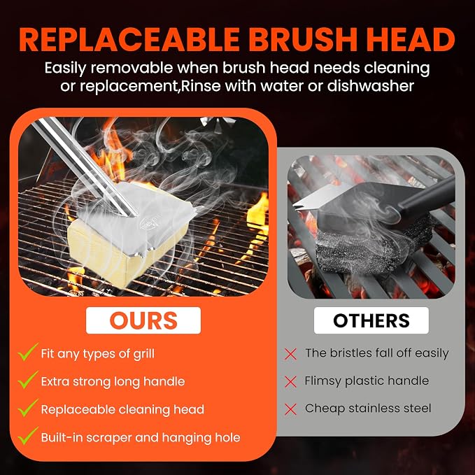 Stainless Steel Grill Brush, BrightGrill Bristle Free, Long Handler, BBQ Brush - Image 4