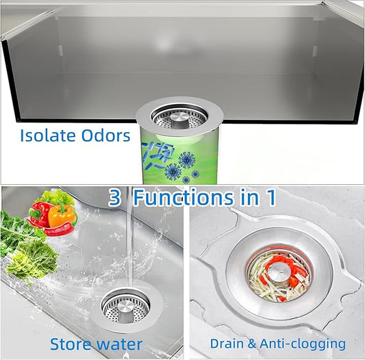 3 in 1 Kitchen Sink Drain Strainer, Pop up Sink Stopper Kitchen Drain, - Image 2