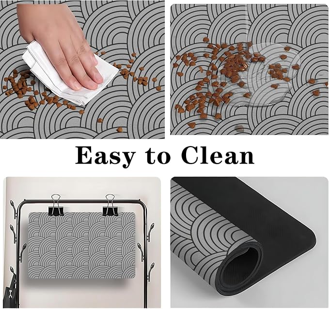 Dog Food Mat for Floors, Absorbent and Quick-Drying Pet Cat Food Mat,Anti-Fouling and Easy-to-Clean Pet Feeding Mat,Dog Bowl Mats for Messy Drinking Water Bowls.17x32inch Boho Style