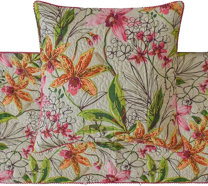 The HomeCentric King/Queen/Twin Pink Decorative Bed Runner King 90"x18" Bed Runner with Two Pillow Cover, Quilted, Pom Pom Lace Bed Scarf on Cotton Fabric - Lily Haven