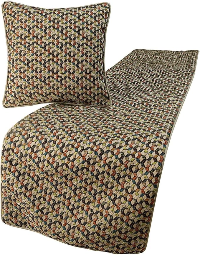 The HomeCentric King Queen Twin Beige & Multicolor Decorative CA King 86"x18" Bed Runner with 2 Pillow Cover, Floral Embroidery Bed Scarf on Jacquard Embroidered Fabric - Trixee