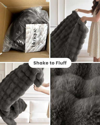 Ultra Soft Cozy Faux Fur Throw Blanket-Fuzzy Plush Thick Bubble Blanket, Fluffy Blanket for Couch, Sofa, Bedroom, and Living Room, 50x60 Inches, Dark Grey Taupe