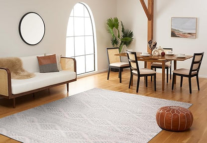 SAFAVIEH Area Rug 8x10 - Tulum Collection - Large - Ivory & Light Grey, Moroccan Boho Tribal Design, Non-Shedding & Easy to Clean, Ideal for Living Room, Bedroom, Dining Space (TUL272G)
