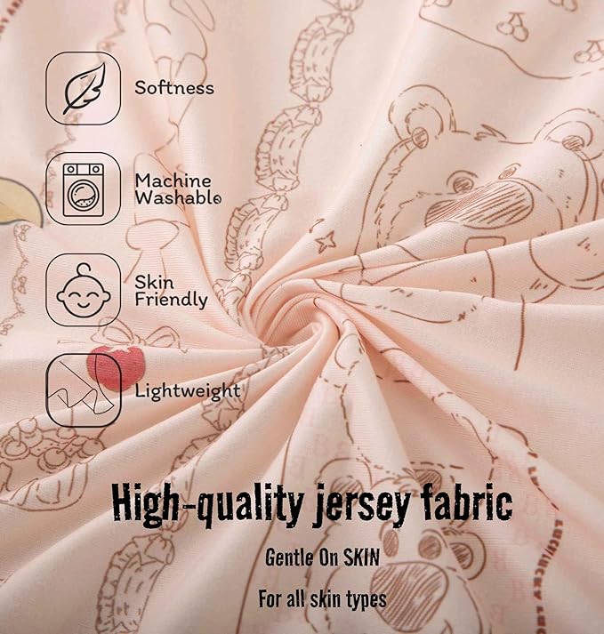 SDY Jersey Bassinet Sheets for Baby Girls,32 "x 16 "x 4", Pink Kawaii Bear Standard Oval/Retangle Bassinet Mattress Sheets for Toddler,Super Soft Breathable