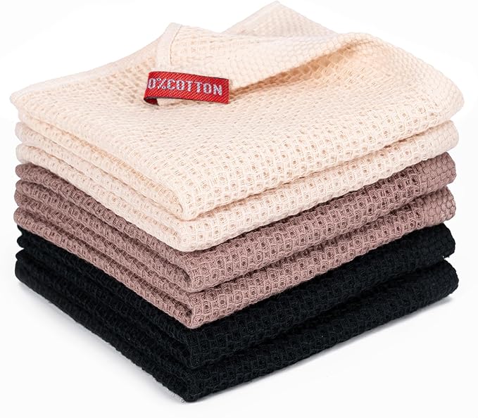 BOOMIBOO 6-Pack Kitchen Dish Cloths, 100% Cotton Waffle Weave, Ultra Soft by BOOMIBOO