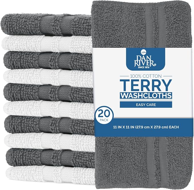 DAN RIVER 100% Cotton Washcloths 20 Pack Premium Quality Face and Body Cloth - Image 2