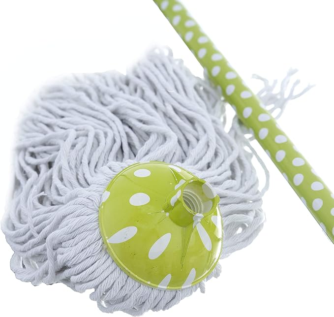 Superio Cotton Mop and Broom Set, Light Green Polka Dot Print Design, Superior - Image 7