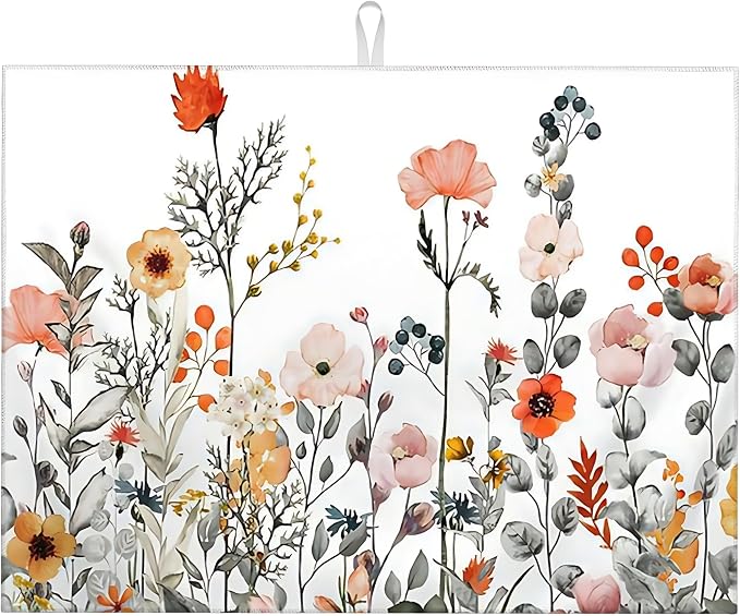 Colorful Wildflowers Dish Drying Mat 18x24 inches Microfiber Absorbent Fast Dry by Unknown
