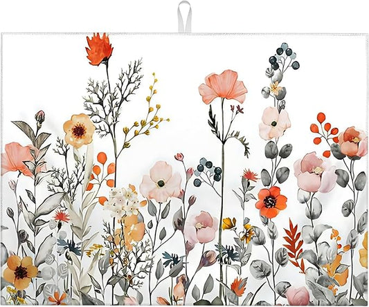 Colorful Wildflowers Dish Drying Mat 18x24 inches Microfiber Absorbent Fast Dry by Unknown