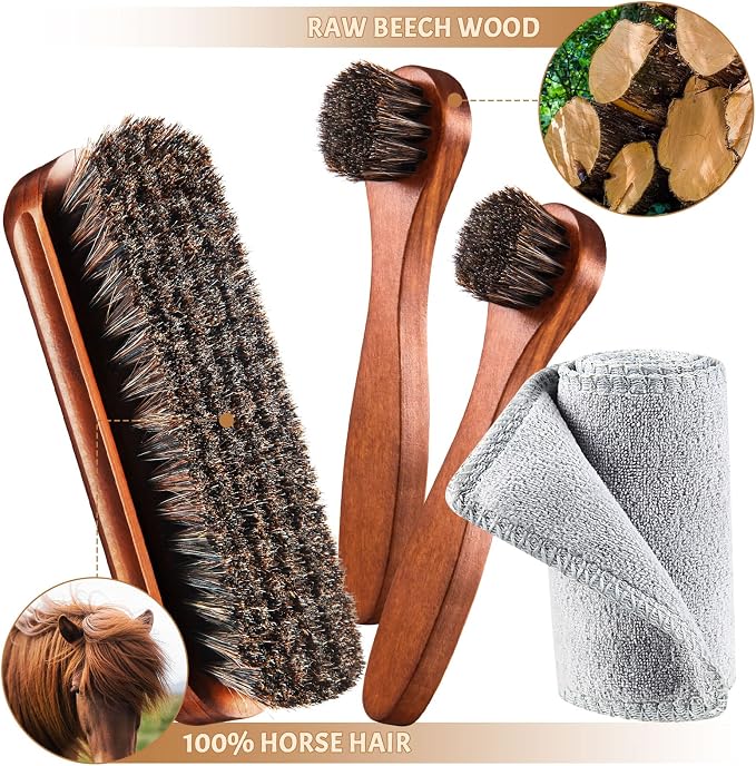 4 Pcs Horsehair Shoe Brush Kit Polishing Daubers Applicators Leather Care - Image 5