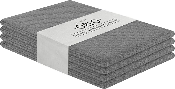 Grey Waffle Kitchen Towels, 16x26 Inches, 100% Cotton, and Quick Drying - Image 2