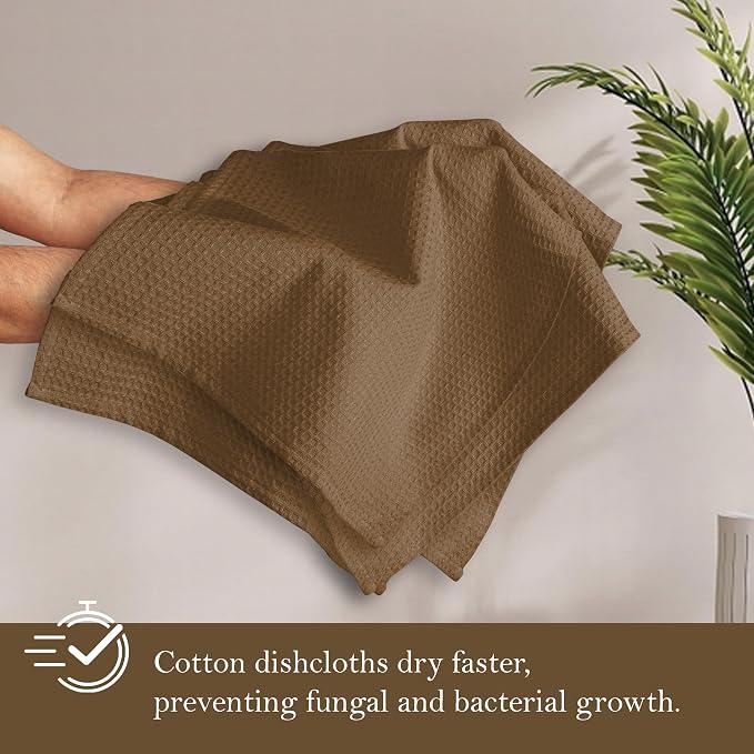 Brown Waffle Dishcloths, 12x12 Inch, Quick Drying, 100% Cotton, Machine Washable - Image 4