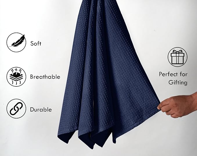 Navy Waffle Dishcloths, Quick Drying, 100% Cotton, Machine Washable - Image 2